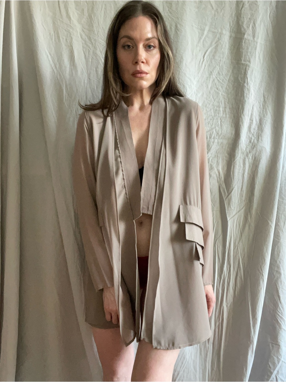 Taupe Open-Front Women's Blazer Jacket